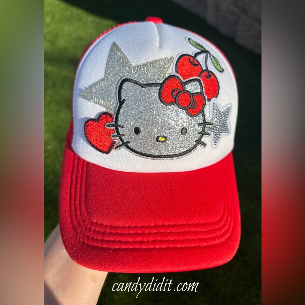 NWT Handmade Red Bow Hello Kitty Trucker Hat By Candy Did It!